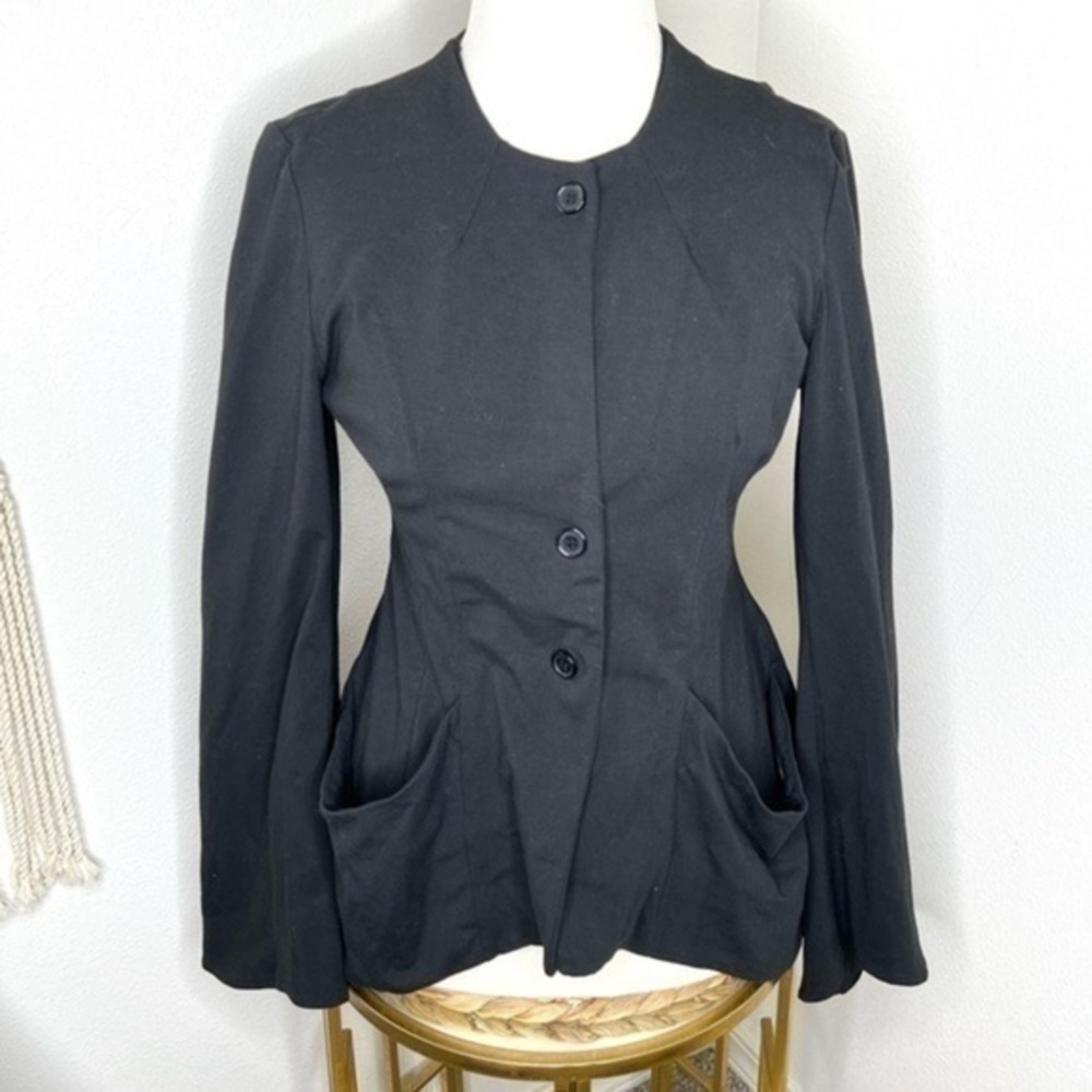 NWT Elm Design Iceland Jacket Black Jersey Buttoned Peplum Asymmetrical Hem